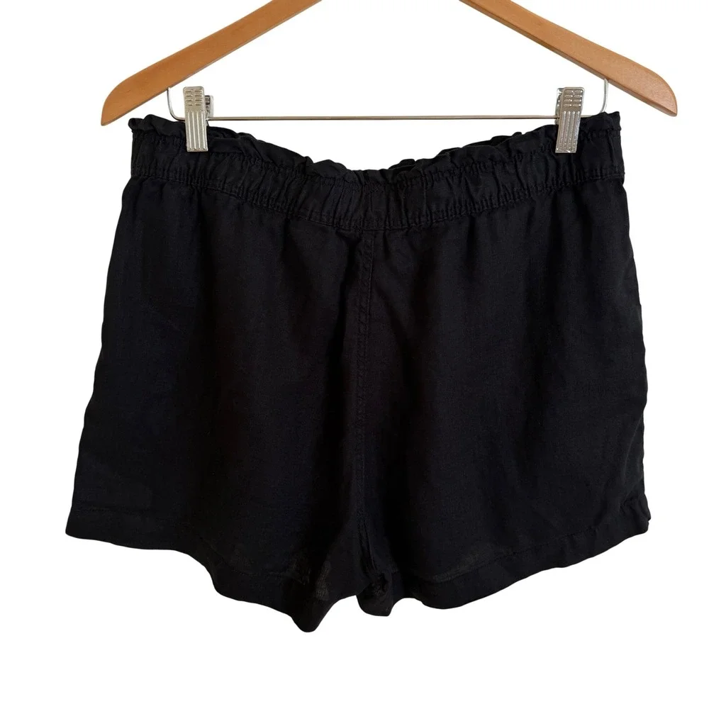 H&M Womens Black 100% Linen Paperbag Waist Casual Shorts Size‎ Medium Pull On